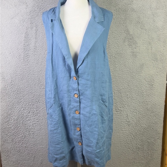 Free People Dresses & Skirts - Free People The Nue Mini Dress Womens XL Blue V Neck Sleeveless Linen Preppy